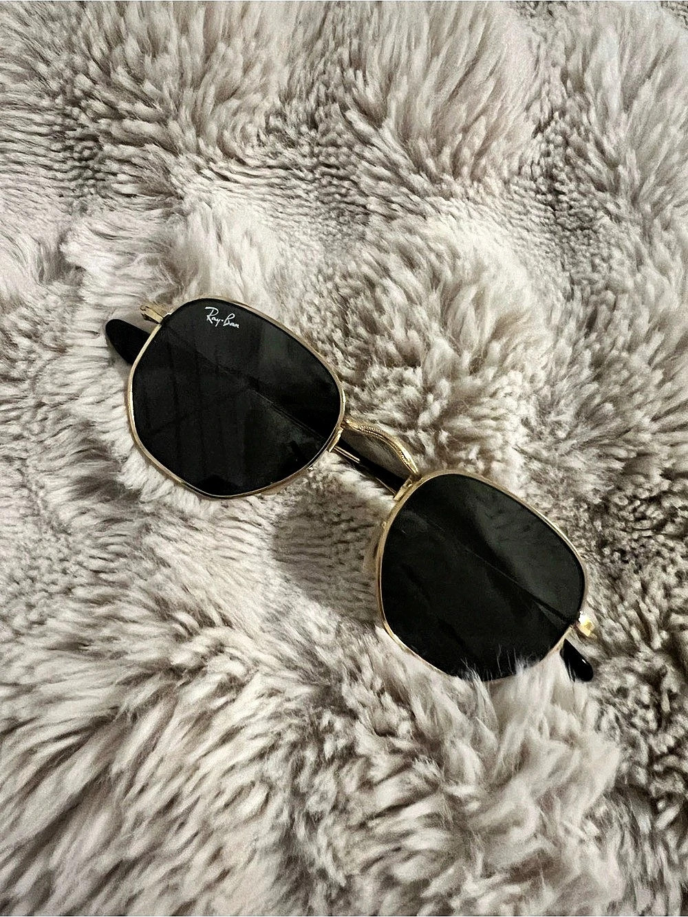 Kids Ray-Ban RB3548N Hexagonal Flat Lenses Sunglasses, Black & Gold